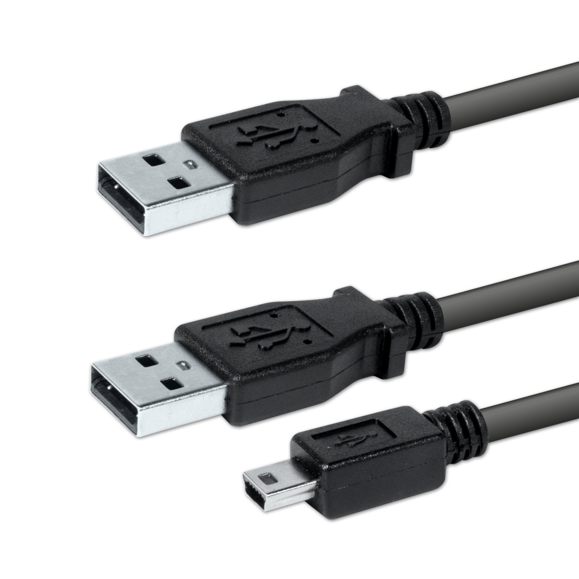 USB redukce 2x USB A (M) (napájecí + datový) - Mini-USB 5pin (M)